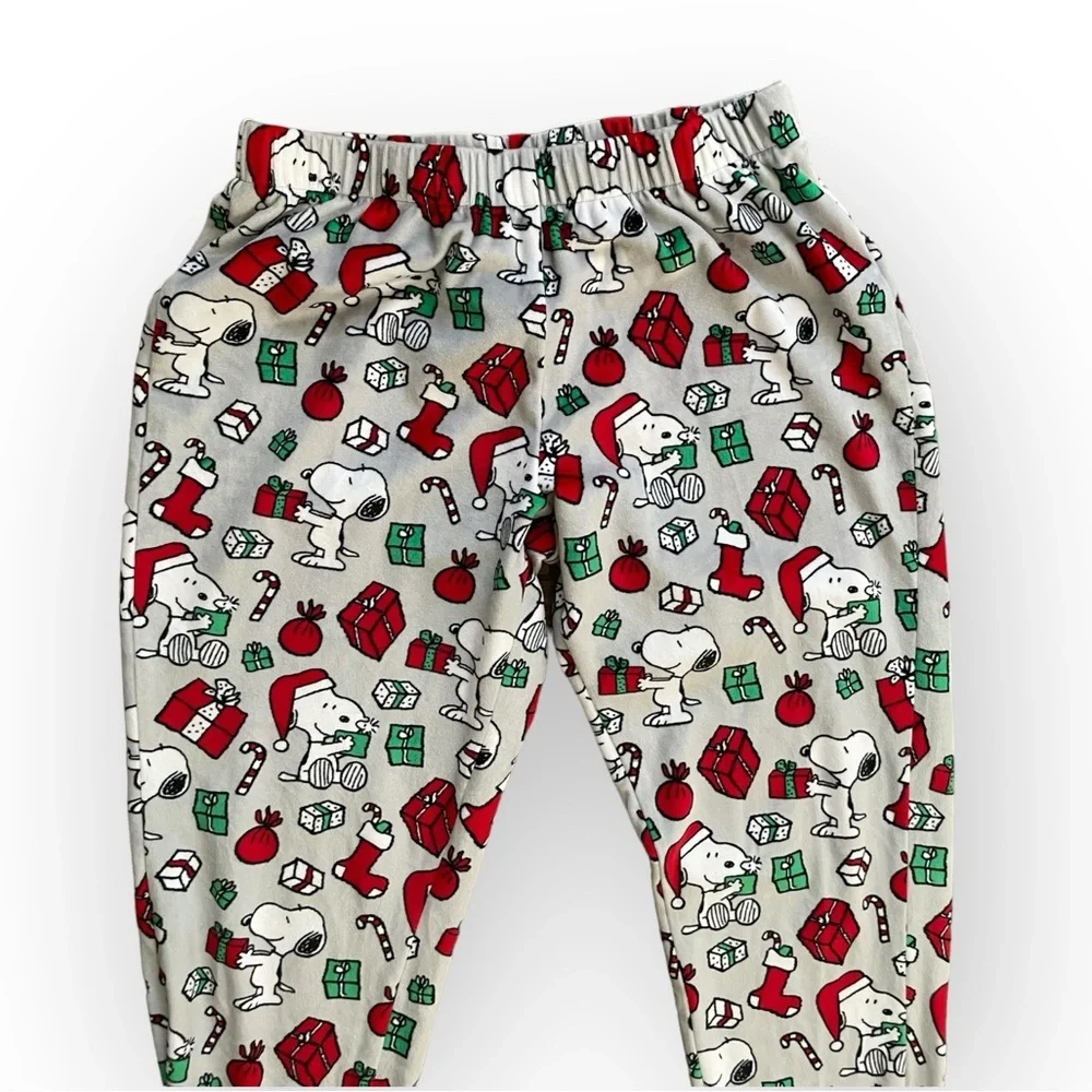 Munki Munki Peanuts Snoopy Christmas fleece pajama bottoms small lounge sleep